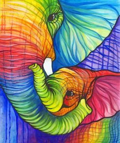 Colorful Elephants And Calf Paint By Numbers