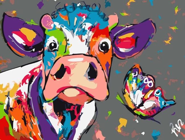 Colorful Cow and Butterfly Paint By Numbers