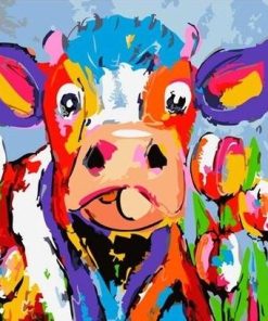 Colorful Cow Among Flowers Paint By Numbers