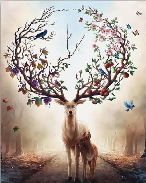Coloring-by-numbers-Forest-Deer-diy-digital-oil-painting-by-numbers-animals-scenery-paint-by-numbers