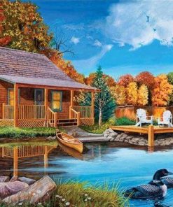 Cottage Lake Scenery Paint By Numbers