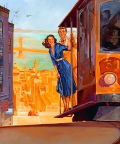 Vintage Couples Tram Scene Paint By Numbers