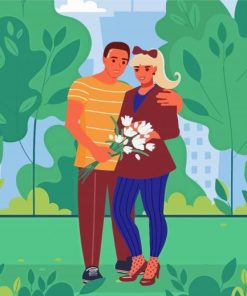 Couple Strolling Spring Garden Paint By Numbers