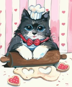Cute Chef Cat with Bow Tie Paint By Numbers