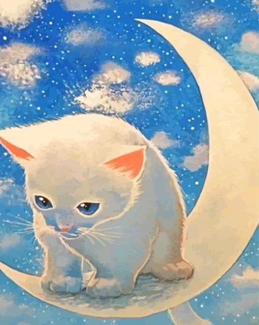 Cute-white-cat-on-moon-paint-by-numbers
