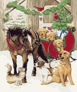 Christmas Horse and Dogs Paint By Numbers