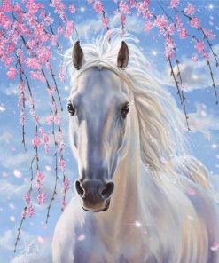 White Horse Floral Paint By Numbers