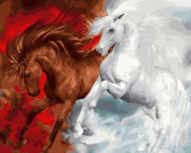 finalizing White Horses Good vs Evil Paint By Numbers Artwork
