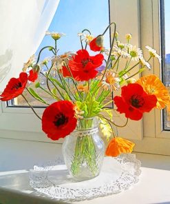 Floral Daisies Vase Paint By Numbers