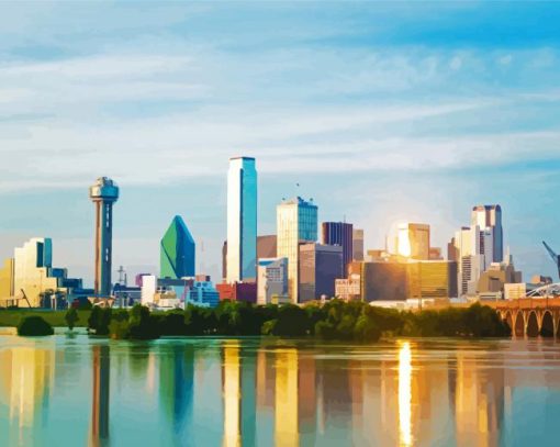 Dallas-skyline-reflection-paint-by-numbers