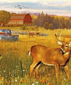 Deer in Rural Farmland Paint By Numbers