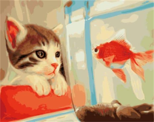 Dessin-anim-image-encadr-e-peinture-et-calligraphie-des-animaux-Loely-chat-peinture-la-main-par_1