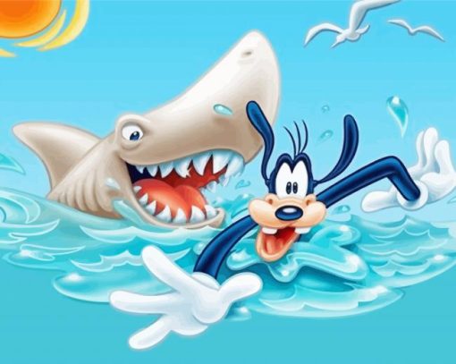 Disney-goofy-and-shark-paint-by-number