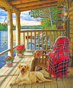 Log Cabin with Dog Paint By Numbers