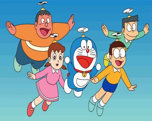 Doraemon-Characters-Flying-paint-by-numbers