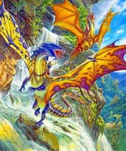 Dragons by Waterfall Fantasy Paint By Numbers