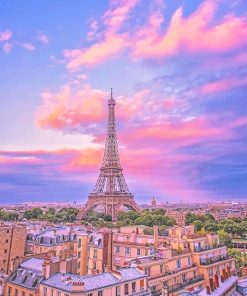 Eiffel Tower Paris Pink Sky Paint By Numbers