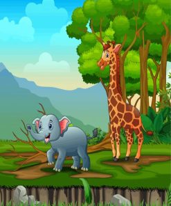 Elephant and Giraffe Cartoon Animals Paint By Numbers