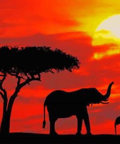 Elephants Silhouette Wildlife Paint By Numbers