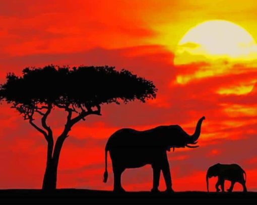 Elephants-silhouette-paint-by-numbers