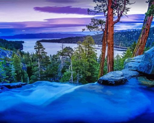 Emerald-bay-waterfall-paint-by-number