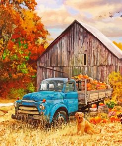 Blue Truck Autumn Scene Paint By Numbers