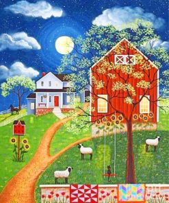 Folk Farmhouse Landscape Paint By Numbers