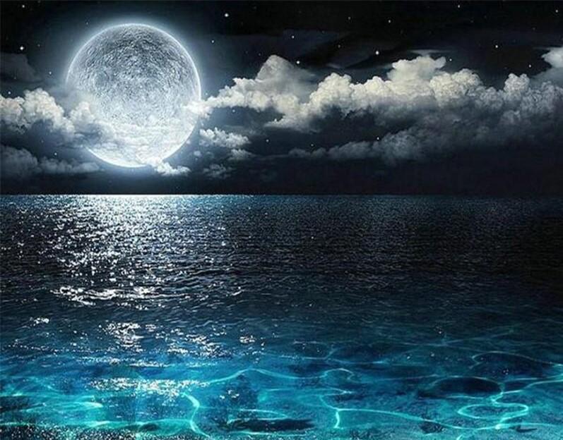 Finalizing Seaside Full Moon Seascape artwork