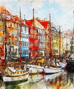 Copenhagen Harbor Boats Paint By Numbers