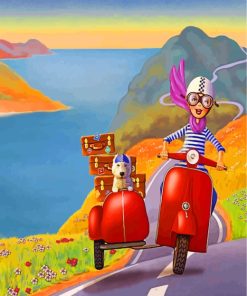 Anime Girl and Dog Motorcycle Ride Paint By Numbers