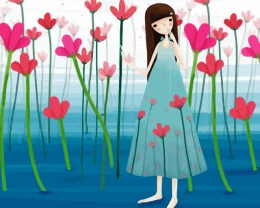 Girl-And-Pink-Flowers-paint-by-numbers