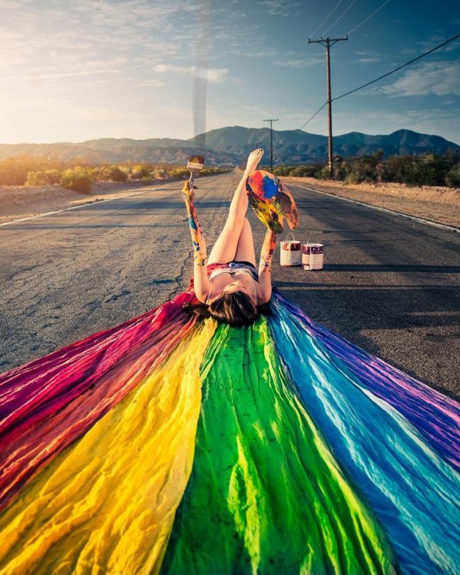 Woman Creating Rainbow Road Paint By Numbers