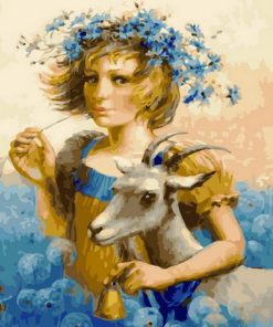 Girl and Goat Vintage Paint By Numbers