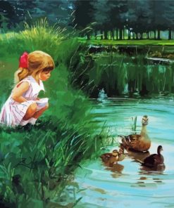 Little Girl Painting Duck Pond Paint By Numbers