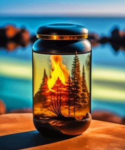 Glass Jar With Burning Tree Paint By Numbers