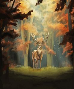 Golden Deer Forest Scene Paint By Numbers
