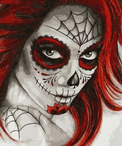 Red-Haired Sugar Skull Woman Paint By Numbers