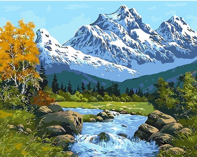 Snowy Mountain Landscape Paint By Numbers