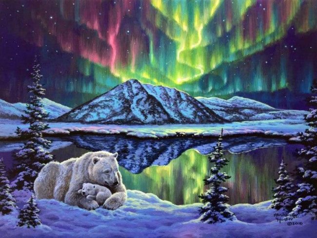 Polar Bears Under Northern Lights Paint By Numbers