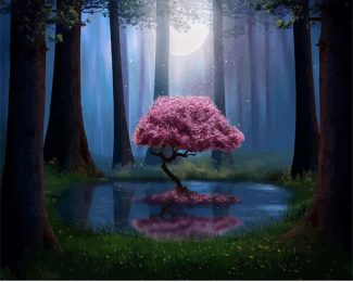 Pink Forest Moonlight Paint By Numbers