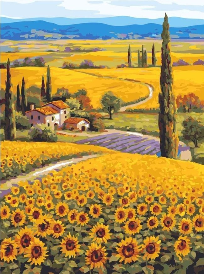 Sunflower Farm Scenery Paint By Numbers