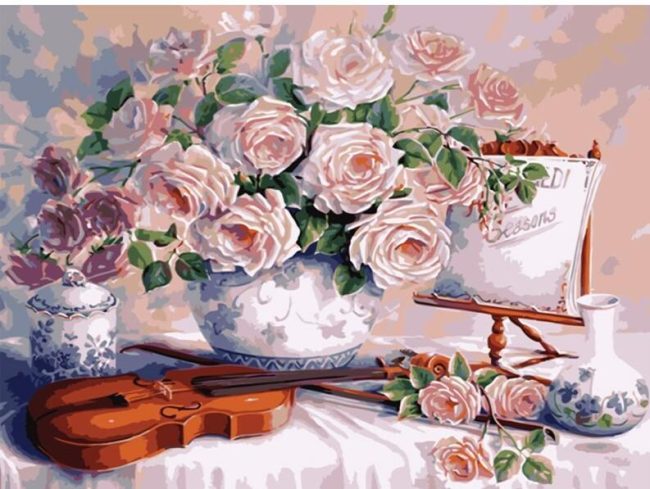 Pink Roses Violin Paint By Numbers