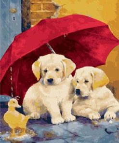 Dogs Under Red Umbrella Paint By Numbers