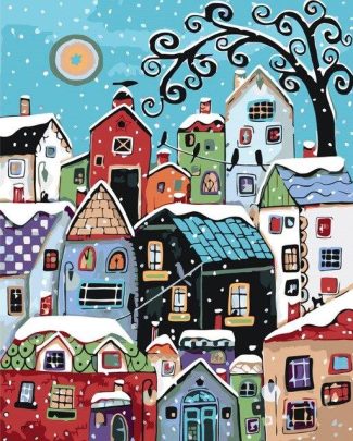 Modern Cityscape Snow Winter Paint By Numbers