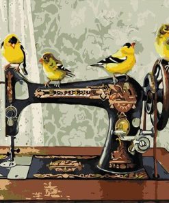 Bird Sewing Machine Scene Paint By Numbers