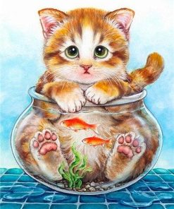 Cat in Fish Bowl Pets Paint By Numbers