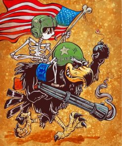Hawk and Military Skulls Paint By Numbers