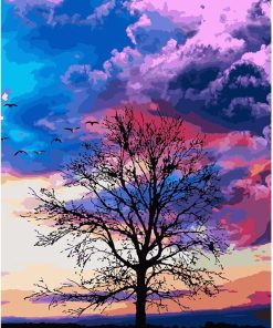 Beautiful Purple Sky Tree Paint By Numbers