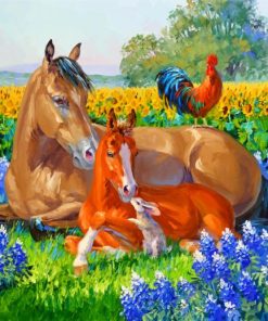 Horses and Rooster Animals Paint By Numbers