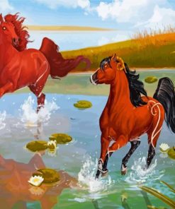 Majestic Horses in Blue Pond Paint By Numbers